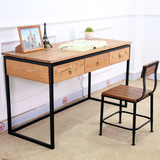 大茶壶美式复古做旧铁艺LOFT法式实木家具办公室书桌电脑桌工作台