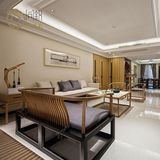 新中式沙发组合 简约原木色现代禅意家具 客厅样板间实木三人沙发
