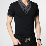 男装夏季款男士短袖t恤V领韩版修身V领加大码半袖上衣打底衫潮