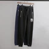 2016春季新款MLB运动裤女棒球服男士长裤情侣装休闲裤显瘦小脚裤