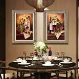 欧式美式餐厅装饰画 单幅有框竖版客厅挂画酒杯红酒饭厅复古墙画