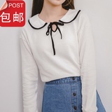 韩国ulzzang春秋日系甜美学生娃娃领打底衫学院风白色T恤女长袖潮