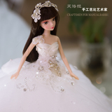 正品镶钻水钻豪华蕾丝大裙摆中国婚纱娃娃芭比新娘节日结婚女孩礼