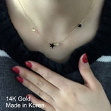 韩国正品代购14K黄金项链 顶级锆石瑞钻 黑色滴油五角星 超美