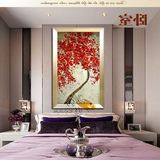 新中式客厅卧室挂画走廊壁画欧式玄关装饰画立体红色发财树油画竖