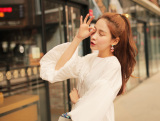 韩版夏装新款公主风七分袖衬衫甜美宽松上衣复古泡泡袖百褶衬衣女