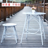 欧式白色青花圆形金属茶几铁艺户外阳台小吃店铺休闲餐桌椅子组合