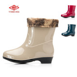 3517冬季女式短筒加绒保暖雨鞋棉水鞋雨靴韩国雨鞋套鞋防滑雪地靴
