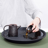 圆形粗陶茶盘 陶瓷茶海小茶台茶具套装大号紫砂壶承储水蓄水排水