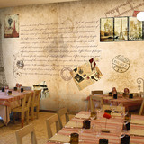 欧美复古3d立体大型壁画 个性埃菲尔铁塔墙纸 餐厅咖啡奶茶店壁纸