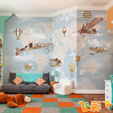 飞彩大型壁画墙纸 儿童房书房客厅卡通热气球装饰墙壁画 环球地图