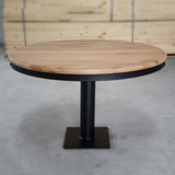 铁艺榆木餐桌圆型休闲桌子原木桌面简约家具小户型饭桌客厅家具