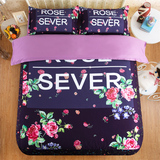 紫花个性创意全棉床单床笠四件套床上用品一米二床三件套2.2x2.4m