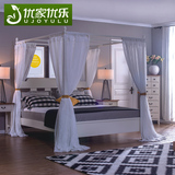 地中海实木床美式四柱床白色田园1.5米1.8女孩公主婚床带架子床