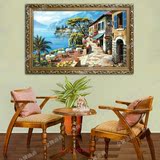 纯手绘风景地中海油画单幅家居装饰画横版客厅餐厅发财挂画py117