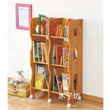 日式实木书架书柜外贸学生书架可移动儿童简约松木落地组合书架