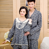 春秋季新款长袖纯棉韩式情侣睡衣男女式全棉可外穿个性家居服套装