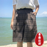 夏装新款英伦风女装格子短裤 韩国BF风气质阔腿裤宽松男朋友热裤