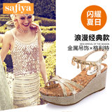 Safiya/索菲娅夏新款高跟坡跟金属水钻凉鞋女鞋SF52115010