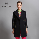CHELOO冬装2015女款韩版修身直筒羊毛大衣中长款夹棉毛呢外套加厚