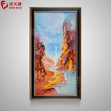 新中式山水风景油画纯手绘简约现代抽象画竖版玄关过道有框挂壁画