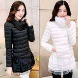 2016冬装新款韩版加厚棉衣女中长款修身显瘦高领冬衣时尚裙式外套