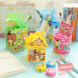 韩国款创意文具批发 可爱礼品笔筒 房子文具套装 儿童生日礼物