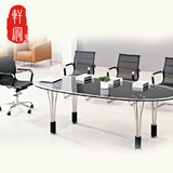 重庆上海创业办公家具简约办公桌时尚钢化玻璃椭圆会议桌洽谈桌