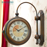 芮诗凯诗 欧式田园铁艺太阳机芯双面挂钟创意美式客厅复古时钟表