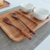 无漆榉木早餐托盘分格餐盘创意日式厨房盘实木质饭盘餐具点心盘子