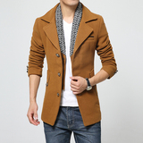 2015新款韩版毛呢外套男短款青年修身男士呢子大衣男装妮子中长款