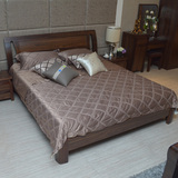 馨王巢家具中式胡桃木色乌金木色1.8米实木床婚床真皮大床储物床