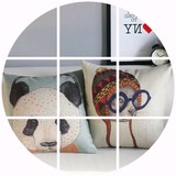 可爱动物猫咪熊猫清新卡通棉麻抱枕办公室靠垫午睡枕汽车沙发靠枕
