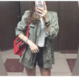 韩国2016秋季新款bf夹克外套宽松长袖军绿色学院风工装风衣学生女