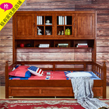全实木美式上下床 高箱储物母子组合床 儿童床书柜床1.5米带书架