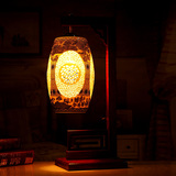 唐英古典实木灯具卧室床头青花陶瓷台灯中式LED灯清明上河图包邮
