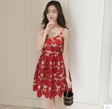 韩版女装新款修身显瘦镂空钩花吊带连衣裙夏季梦幻公主裙短裙子