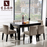 简约时尚餐桌 现代饭桌餐台餐桌椅组合黑色橡木实木皮餐桌 小户型