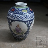 景德镇陶瓷器花瓶名人手绘陶瓷花瓶仿古青花粉彩开坛人物小梅瓶