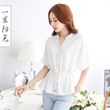 宽松雪纺衫女短袖蝙蝠袖 2016夏季新款女装韩版衬衣 白色百搭上衣