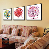 现代简约墙壁画 三联画客厅沙发背景墙装饰画发财树 幸福树有框画