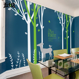超大森林墙纸贴画鹿树电视背景贴纸墙贴卧室客厅沙发墙壁装饰壁纸