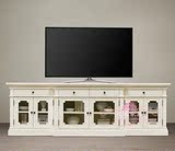 美式电视柜茶几组合法式乡村实木橡木客厅地柜复古做旧卧室电视柜