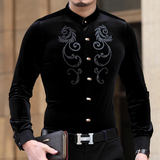 韩版品牌男装加绒保暖衬衫男中年长袖金丝绒加厚衬衣免烫立领冬装