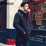 Simwood男装2015秋冬季新款男士修身欧美连帽棉服外套中长款棉衣