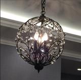 美式复古铁艺个性水晶灯 北欧时尚球形水晶客厅餐厅田园树枝吊灯