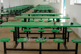工厂饭堂餐桌10人位玻璃钢连体餐桌椅２.４米长圆凳连体食堂餐桌
