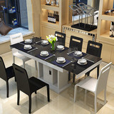 餐桌椅组合简约现代钢化玻璃烤漆伸缩带储物柜长方形餐台餐厅饭桌