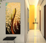 雅居玄关单幅发财树装饰画客厅抽象背景墙竖版风水楼梯间墙画挂画