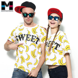 麦佩斯2016新款韩版创意字母香蕉短袖男女学生圆领情侣装夏装t恤